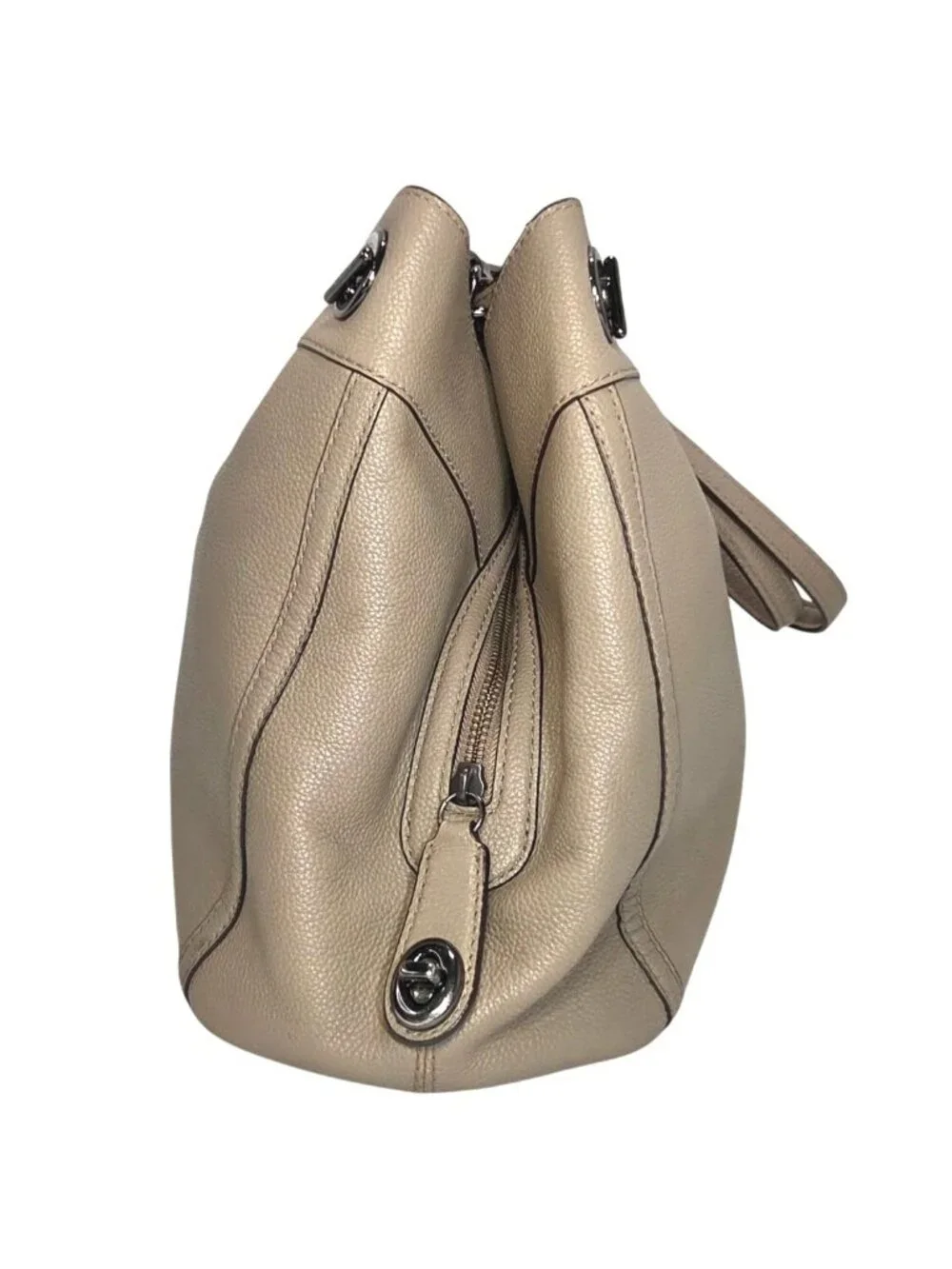 Coach 2017 Turnlock Edie Beige Taupe Leather Shoulder Bag w Gunmetal Chain 36855